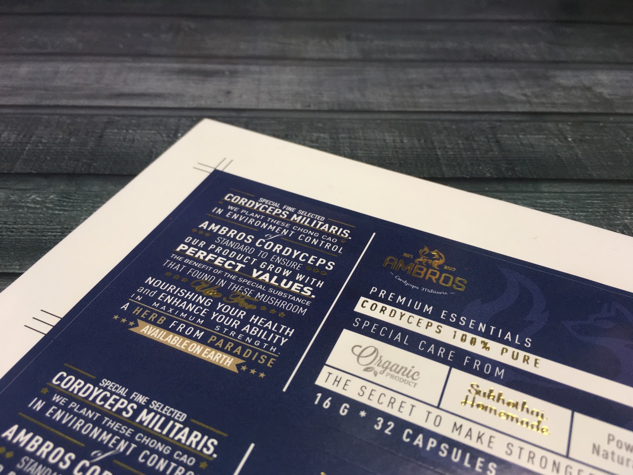 Luxury design sticker label with gold foil, enhancing brand value and credibility in the health market